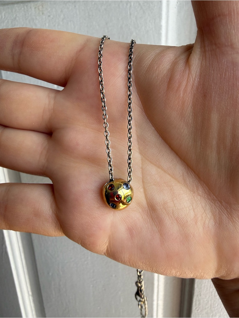 Elizabeth and James Gold Orb Necklace with Semi-Precious Stones and Silver Chain